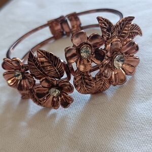 Gold and Silver Floral Bracelet with Crystal Accents
